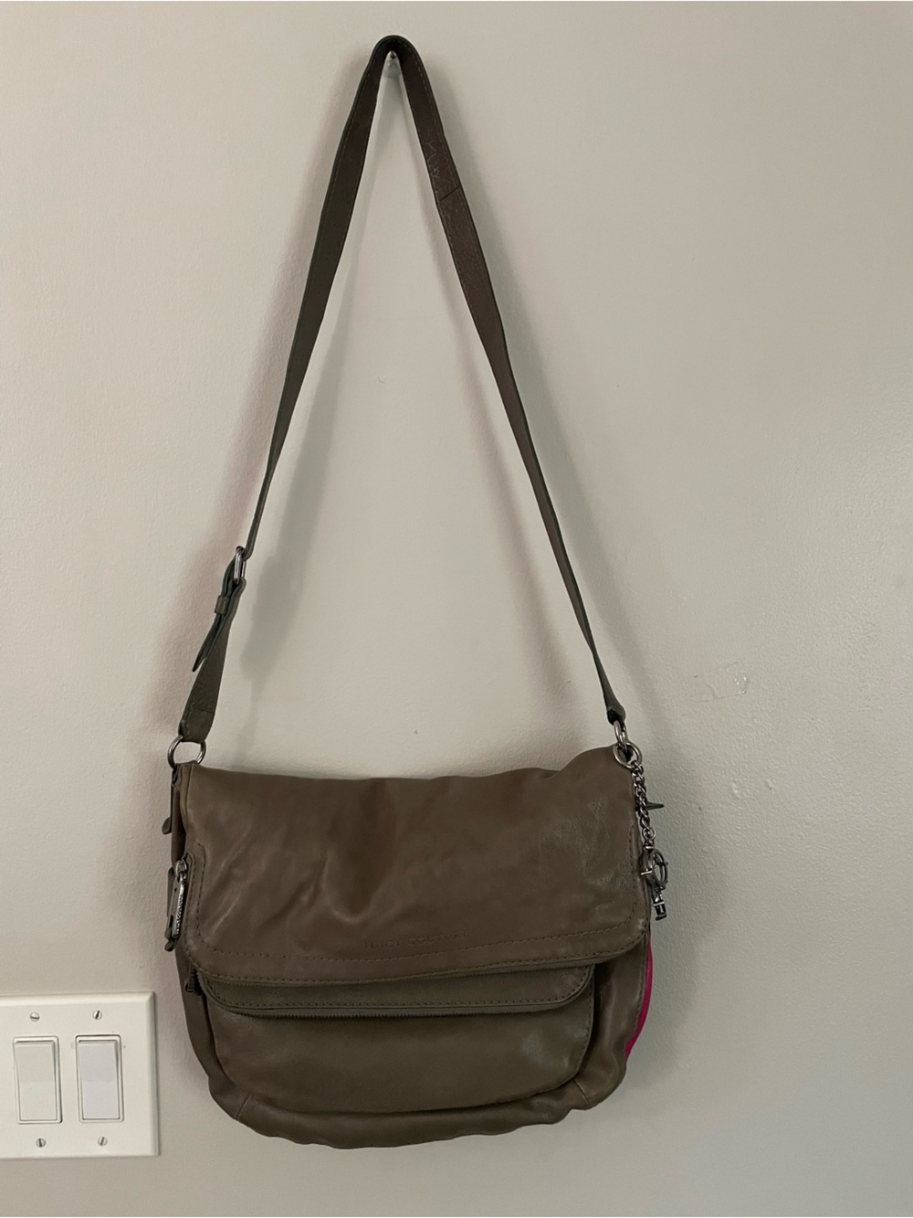 Vtg Juicy Couture Foldover Slouchy Leather Crossbody Messenger Bag Y2K Purse